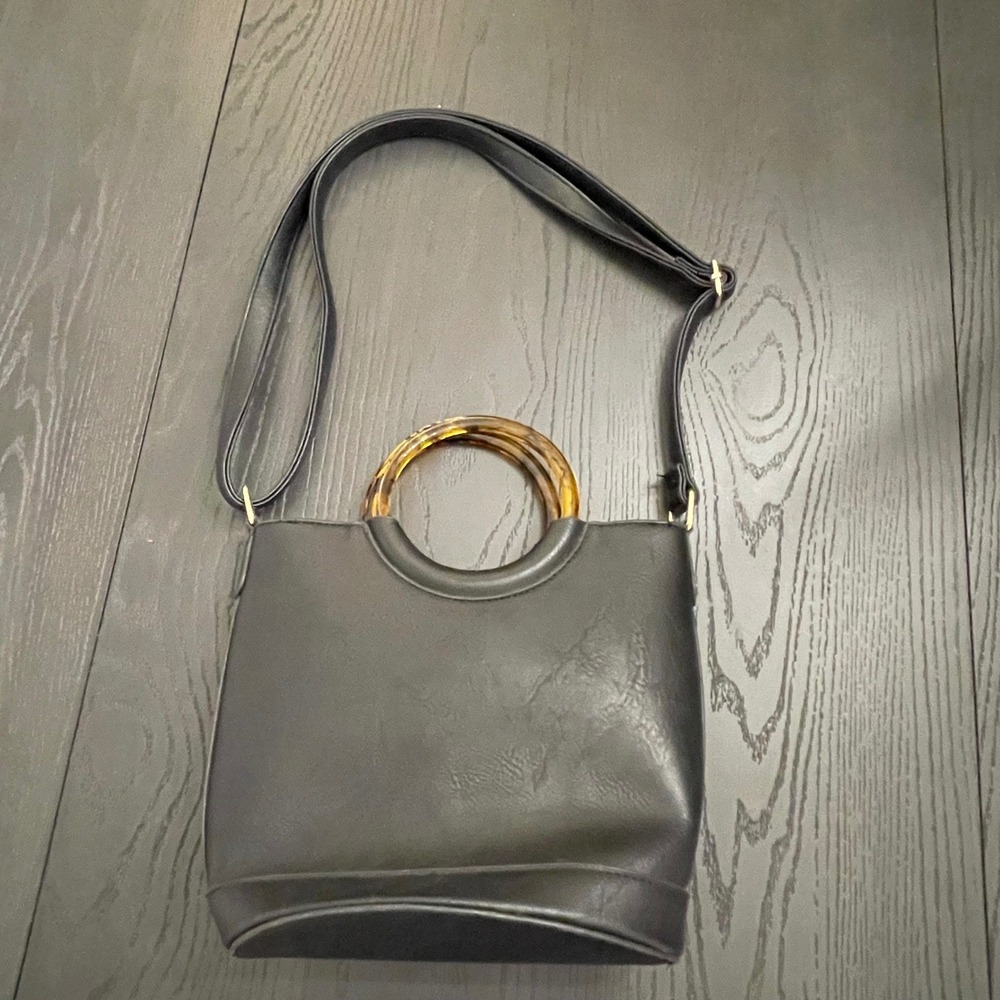 Alexis Bendel Black Faux Leather Tortoiseshell Handle‎ Top Handle Crossbody Bag